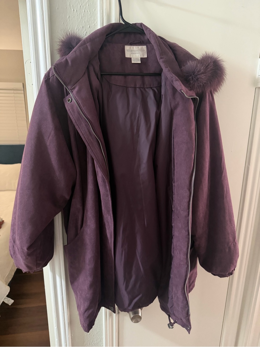 Worthington Essentials Women's Plum Hooded Puffer Coat with Fur Trim